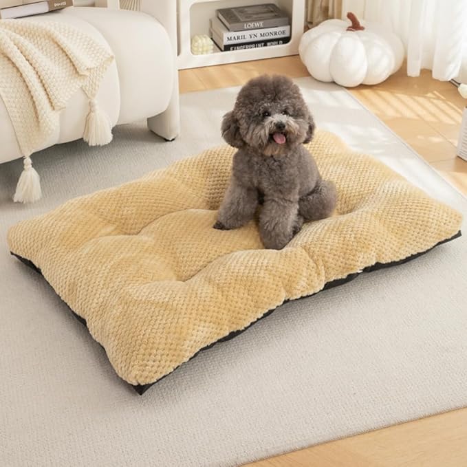 Washable Dog Bed for Large Breeds, Extra Cushioned Crate Mattress with Removable Fluffy Cover, Non-Slip Orthopedic Pet Pad, Machine Washable Kennel Mat(Dark Grey,M)