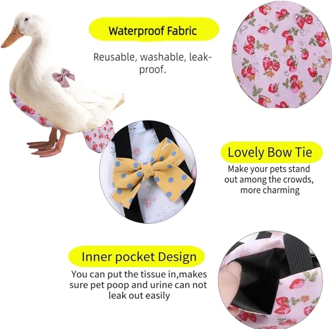 MANON ROSA Chicken Diapers Bantam Hens - Reusable 6-Piece Set with Bow Ties Poultry Nappies Washable Waterproof for Geese Pet Ducks Silkie (6D L)