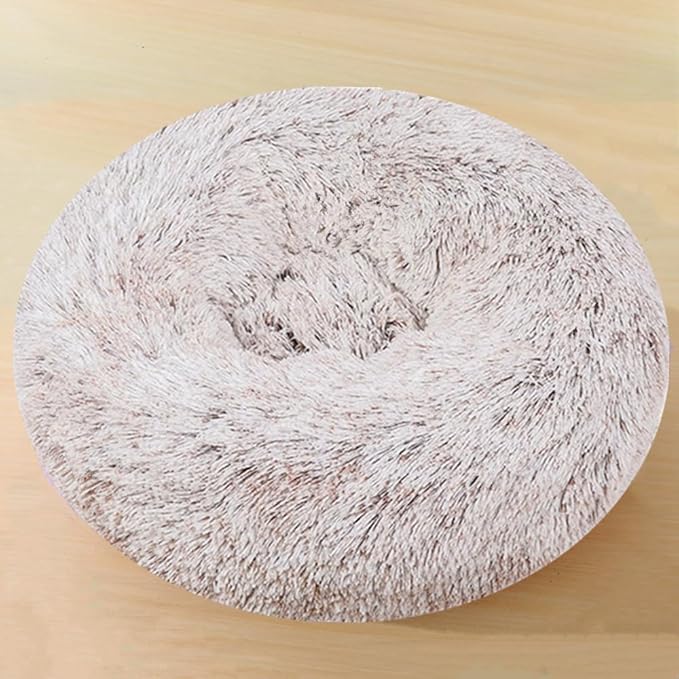 Calming Donut Dog & Cat Bed, 36 Inch Round Fluffy Dog Beds for Small Medium Large Dogs and Cats Anti-Anxiety, Puppy Bed, Washable Round Cozy Soft Pet Bed (Coffee White)