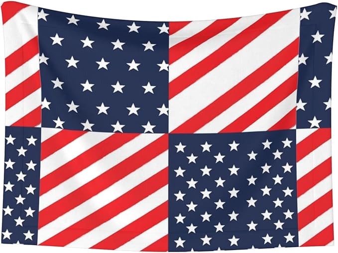 Reversible Pet Blanket for Sofa Protection Pet Comfort, American Flag Plaid Pattern, Double Sided Design with Cozy Nubby Nap Side and Durable Smooth Play Side