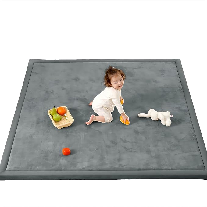 1.3" Thick Baby Play Mat for Floor Playpen, 71x59 Large Foam Tummy Time Mat, Padded Support Soft Plush Nursery Rug for Infant Kids Toddler Crawling Kick Activity (Dark Grey)