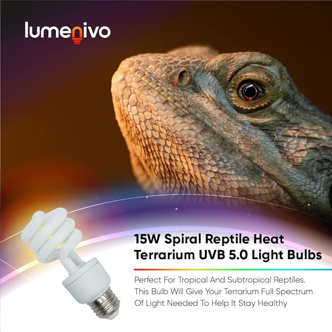 lumenivo 15 Watt UVB Reptile Light 5.0 15W Spiral Reptile Heat Terrarium Light Bulbs for Turtles, Gecko, Tortoise, Snake, Lizard, Chameleons, and Insects - 120V - 1 Pack