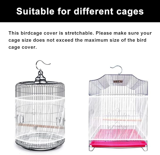 Bird Cage Seed Catcher Skirt, Bird Cage Mesh Net Cover, Parakeet Cage Skirt, Birdcage Cover Seed Catcher for Round Square Cages (White, XL)