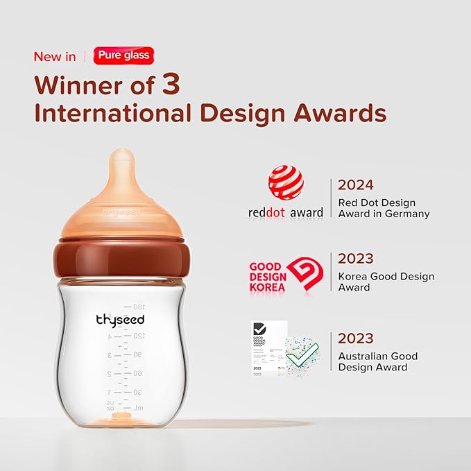 Thyseed Glass Natural Anti-Colic Baby Bottles | Newborn Breast Like Nursing Bottle for Breastfed Babies with Nipple(0-1 Months),5oz,1pack