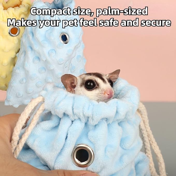 Sugar Glider Bonding Pouch - Soft Sleeping Pouch with Breathable Vent & Drawstring Portable Travel Bag Small Animal Carrier for Sugar Glider Squirrel Hamster Rats Hedgehog Bird Parrot (Blue)