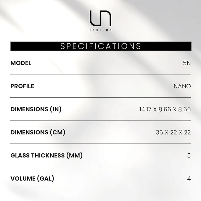 Ultum Nature Systems Ultra Clear Rimless Nano Aquarium - Low Iron Glass Fish Tank with 45° Mitered Edges, 5mm-12mm Thick, Leveling Mat Included (5N, 5 Gallon)