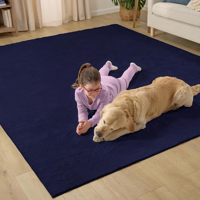 GORILLA GRIP Ultra Soft Washable Area Rug, 6x9, Stain and Slip Resistant Plush Thick Carpet for Bedroom Living Room, No Shed Floor Rugs, Pet Friendly, Dorm Essentials, Nursery Home Decor, Navy Blue