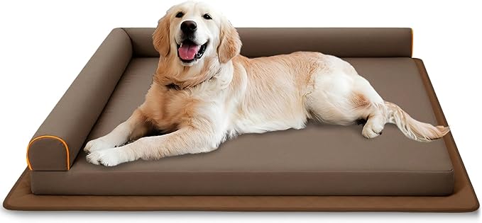 Large Dog Bed Waterproof Indestructible Pet Bed, Memory Foam Orthopedic Dog Couch with Anti-Slip Mat Washable (Brown)