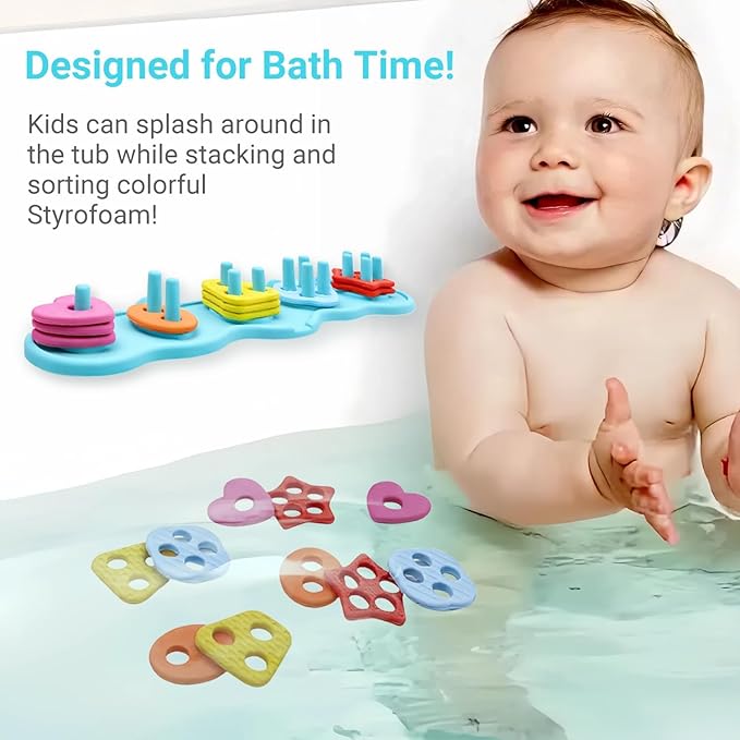 Baby Bath Toys, Sorting & Stacking Toy Bath Toy, Shape Sorter Toys for Bathtub,Stacking Bath Toy Set with 20 Textured Floating Pieces, Toddler Early Learning Bathtub Fun