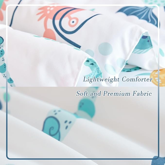 PERFEMET 4 Pcs Toddler Bedding Set Ocean Themed Toddler Comforter for Girl Soft Reversible Under Sea Animals White Toddler Bed in A Bag for Boys Girls(White, Whales)