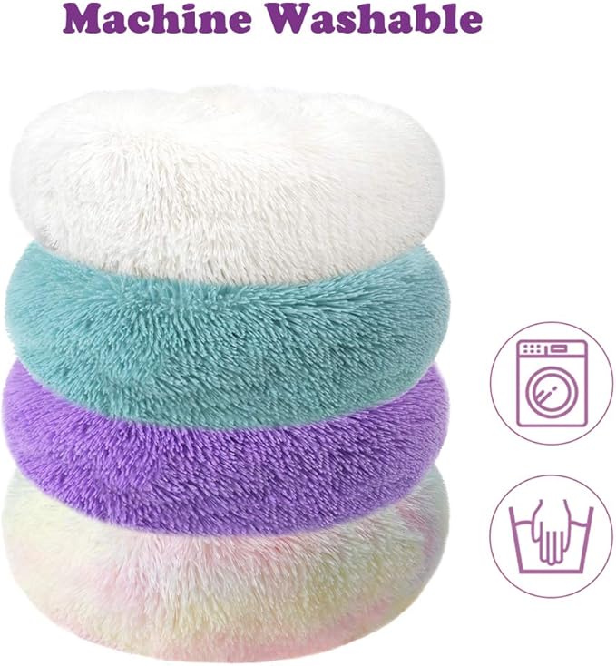 otoez Kitten Puppy Bed Extra Small XS Round Dog Cat Beds Anti Anxiety Plush Pet Calming Donut Bed with Non-Slip Waterproof Bottom, Washable (15.7", Purple)