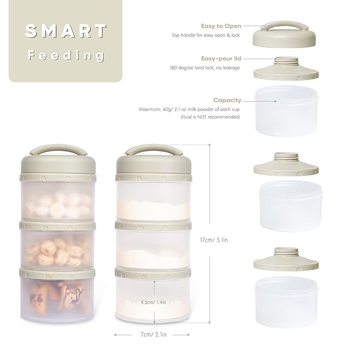 Termichy Stackable Formula Dispenser Portable Milk Powder Container, 2 Pack, Warm Grey