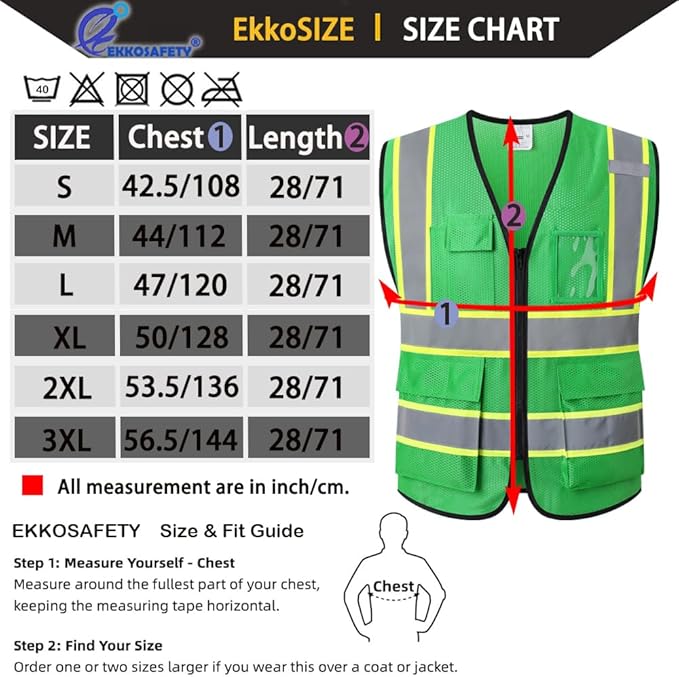Reflective Mesh Safety Vest for Men Women with 5 Pockets and Zipper Front High Visibility Mesh Vest Hi Vis Construction Work Vest,Meets ANSI/ISEA Standards(EK175-Green-L)