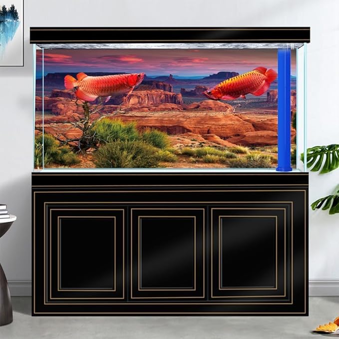 48X18IN Desert Loess Rock Cactus Oasis Reptile Habitat Background, Natural Sunset Desert Themed Terrarium Background, Aquarium Background with 10 EVA Double-Sided Tape