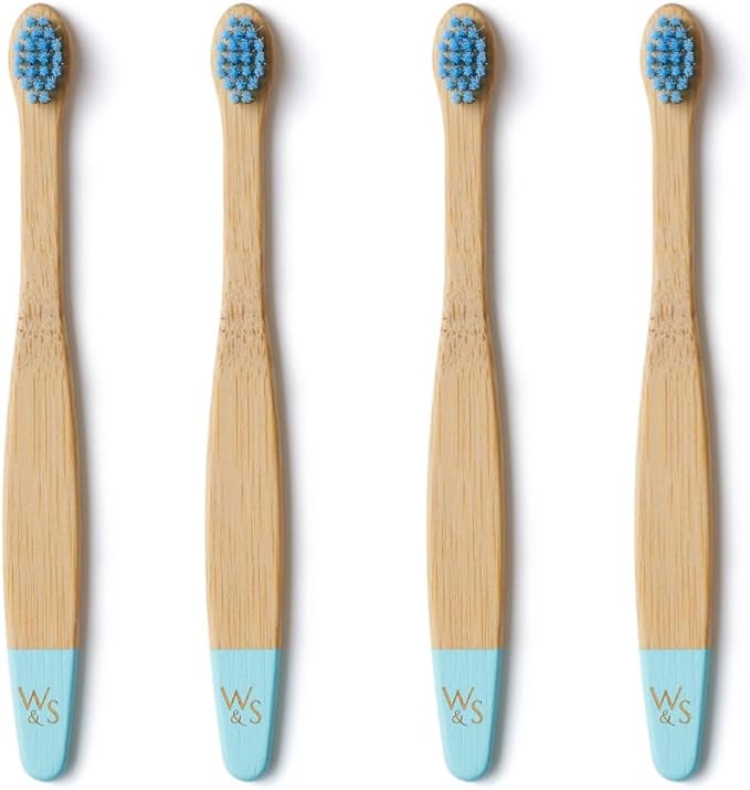 Wild & Stone Organic Baby Bamboo Toothbrushes | 4 Pack | Soft Bristles | 100% Compostable Handle | BPA Free | Vegan Baby Toothbrushes (Baby Blue)