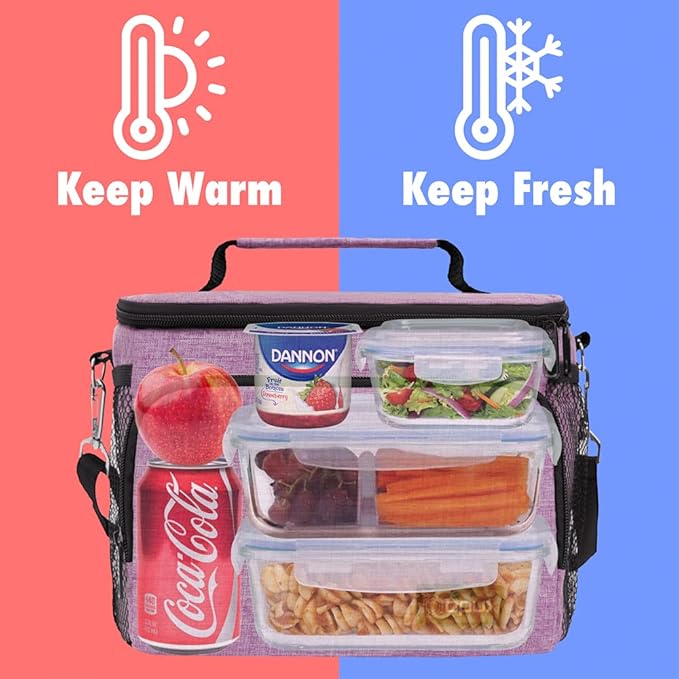 OPUX Insulated Lunch Bag for Men Women, Soft Lunch Box for Office Work School Picnic, Leakproof Lunch Cooler Bag with Shoulder Strap for Kid Adult Boy Girl, Medium Lunchbox Lunch Tote (Heather Purple)