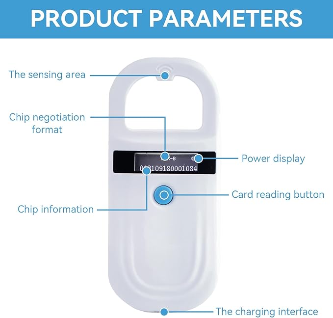 Pet Microchip Scanner, Rechargeable Pet Microchip Reader Pet Chip ID Scanner with OLED Display Screen Supports FDX-B (ISO11784/11785) and EMID Microchips for Animal/Pets/Pigs/Dogs/Cats