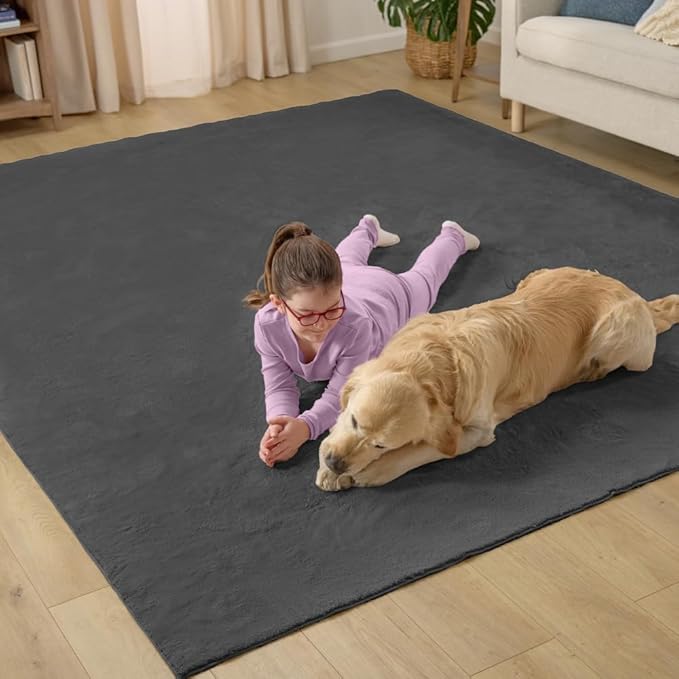 GORILLA GRIP Ultra Soft Washable Area Rug, 8x10, Stain and Slip Resistant Plush Thick Carpet for Bedroom Living Room, No Shed Floor Rugs, Pet Friendly, Dorm Essentials, Nursery Home Decor, Dark Gray