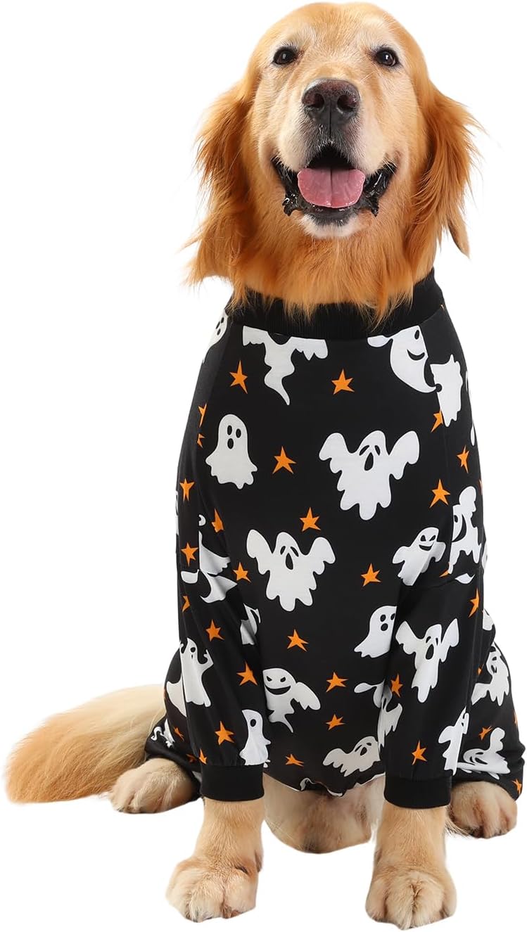HDE Dog Pajamas One Piece Jumpsuit Lightweight Dog PJs Shirt for M-3XL Dogs Ghostly Stars - S
