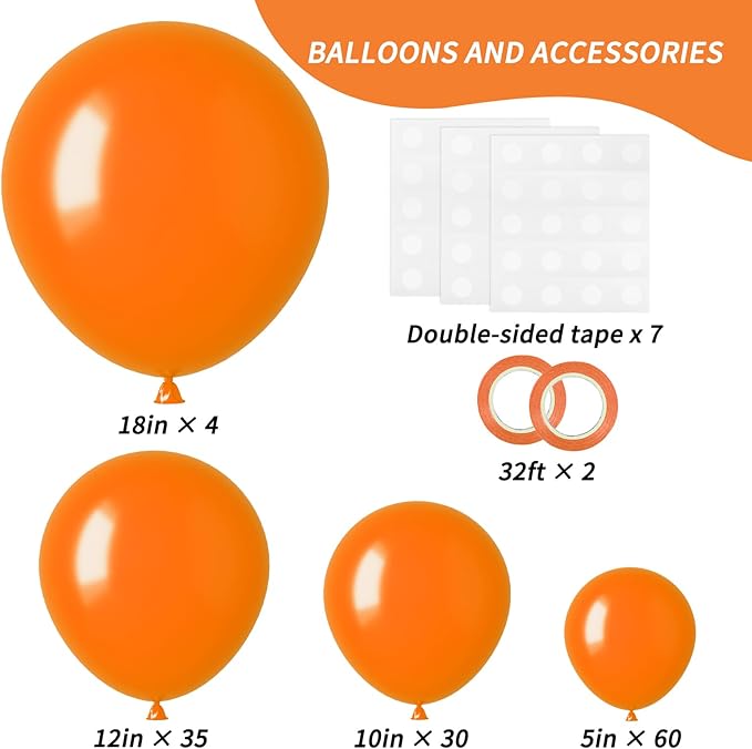 RUBFAC 129pcs Orange Balloons Different Sizes 18/12/10/5 Inches, Burnt Orange Fall Balloon Arch Kit Garland for Halloween Thanksgiving Party Baby Shower Birthday Decoration