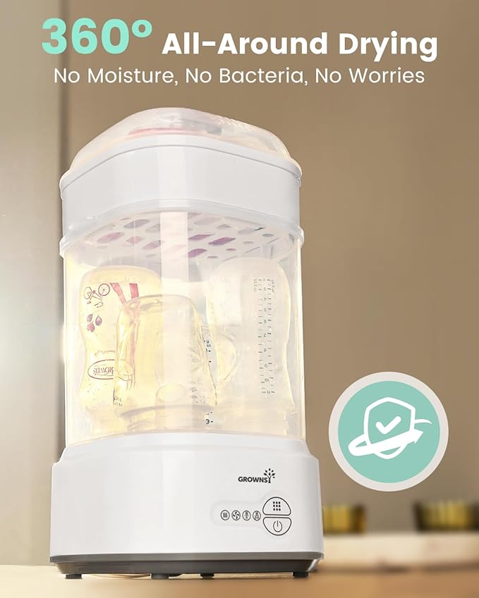 GROWNSY Bottle Sterilizer and Dryer, Compact Electric Steam Baby Bottle Sterilizer (Esterilizador de Biberones), Bottle Sanitizer for Baby Bottles, Pacifiers, Pump Parts