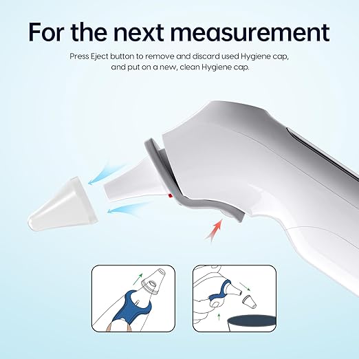 Ear Thermometer, Highly Accurate Ear Thermometer for Kids, Adults and Babies, 30 Memory Recall, 1s Result and 3-Color Fever Alert, with 24 Disposable Probe Covers, Gray