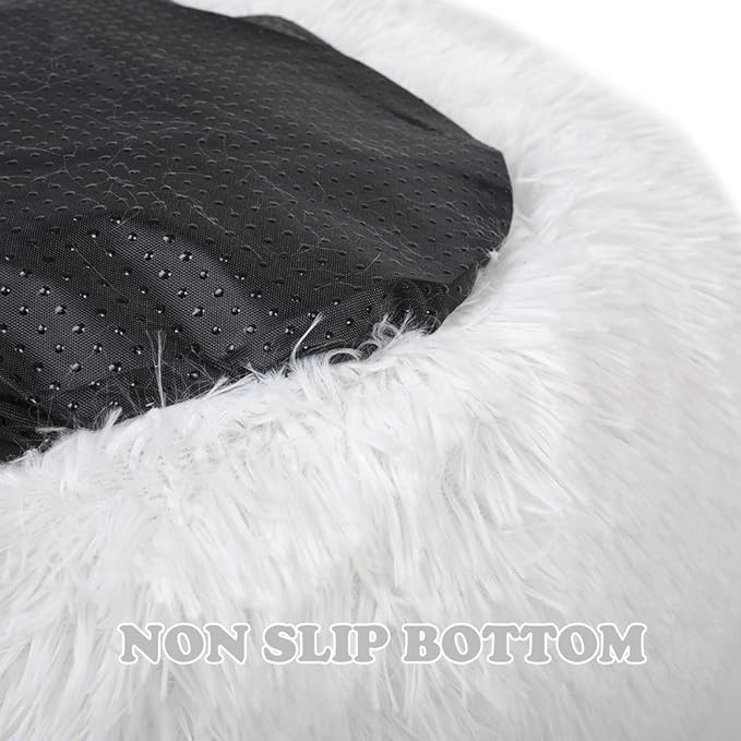 otoez Kitten Puppy Bed Extra Small XS Round Dog Cat Beds Anti Anxiety Plush Pet Calming Donut Bed with Non-Slip Waterproof Bottom, Washable (15.7", White)