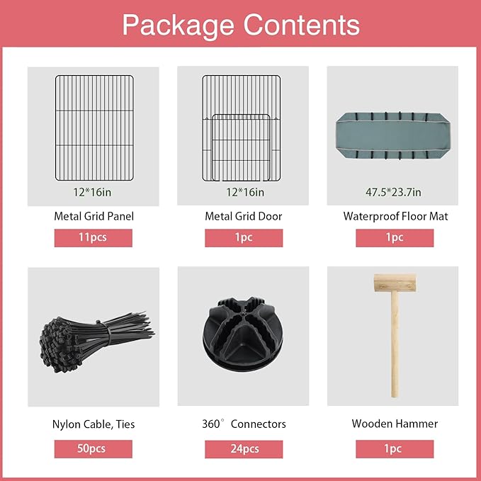 12 Panels Small Animal Playpen, 48" x 24" x 16" Pet Playpen with Waterproof Mat, C&C Cage for Guinea Pigs, Puppy Play Pen, Bunny Playpen, Indoor Outdoor Portable Metal Wire Yard Fence