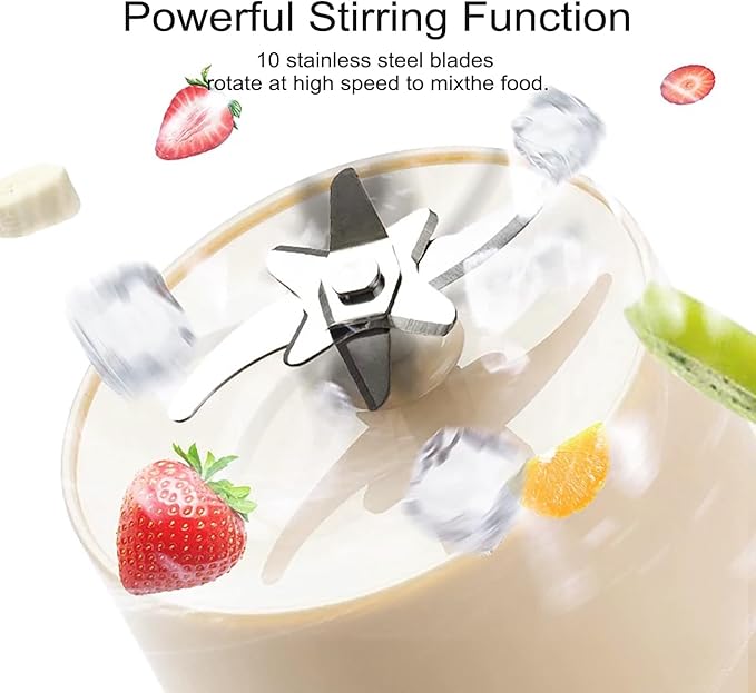 Portable Blender, Personal Blender for Shakes and Smoothies, 27oz Cup with 10 Blades, Shoulder Strap and Lid with Straw, Type-C USB Rechargeable, Dishwasher Safe Parts, BPA Free, Beige