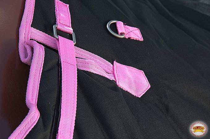 HILASON Black with Pink Trims 75 inch 1200D Winter Waterproof Poly Horse Turnout Blanket Belly Wrap