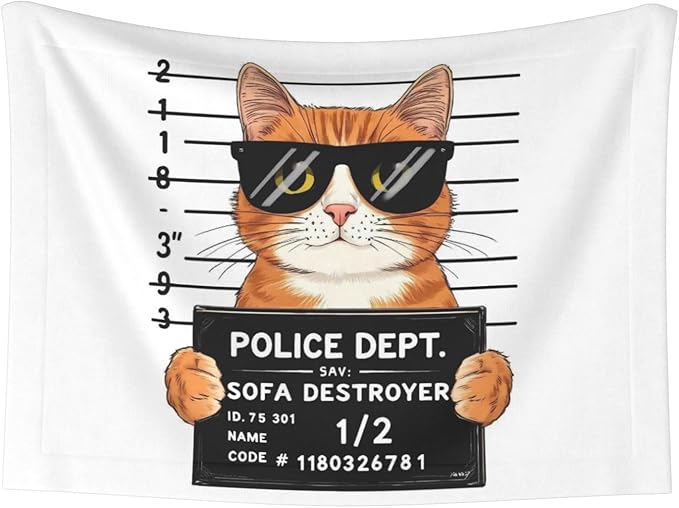 Cat Holding Mugshot Sign Print Soft Plush Pet Blanket, Washable Dog Blanket, Cat Fleece Throw, Puppy Bed Crate Mat & Sofa Couch Protector - Small