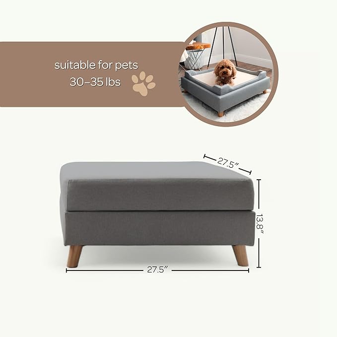 4 Cats & Dogs Otto Pet Ottoman – 3-in-1 Ottoman with Sunken Dog Bed, Foldable Legs, 35.5" x 15.75" x 18.5", Soft Cushion, Engineered Wood, Sisal Rope – Stylish & Functional Small Space Pet Furniture