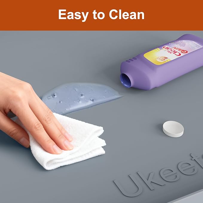 22" x 19" Extra Thick Waterproof Silicone Mat with Raised Edge, Under Sink Mat for Kitchen & Bathroom, Kitchen Cabinet Liner, Multi-Purpose for Storage & Protection, Gray
