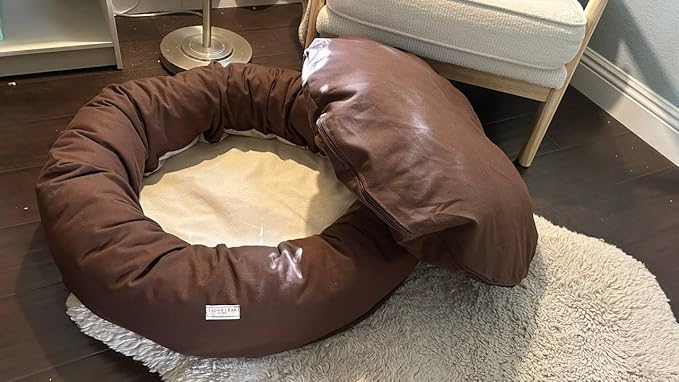 Organic Cotton Canvas Dog Bed: Removable Cover, Natural Fill - Made in USA (Dark Brown, Small 24" x 7" inches)