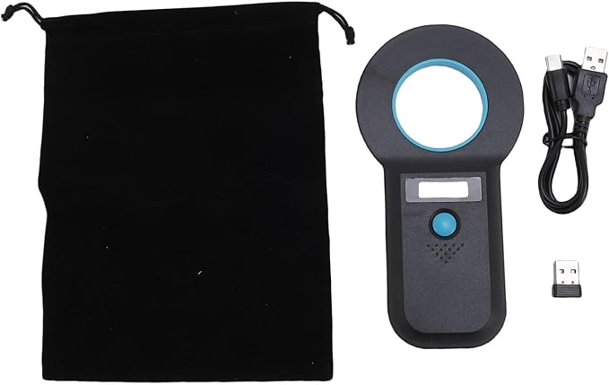 Pet Microchip Scanner, 15 Digits Animal Chip ID Scanner, EMID Microchip Reader with FDX B ISO11784 85 Support, Ideal for Dogs, Cats, Pigs & Animal Identification (Black)