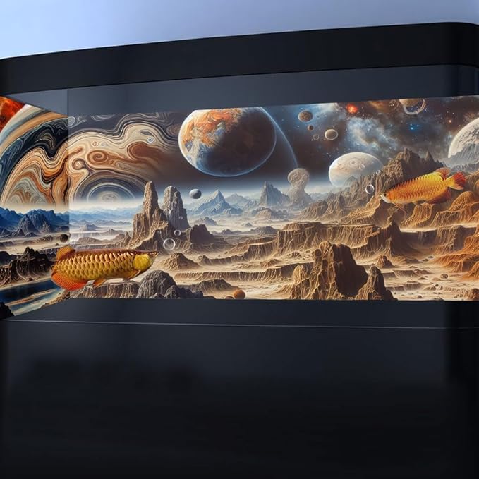 24X12IN Cosmic Spaceterrarium Background, Cool Parallel Space Themed Aquarium Reptile Habitat Background, Aquarium Background with 10EVA Double-Sided Tape