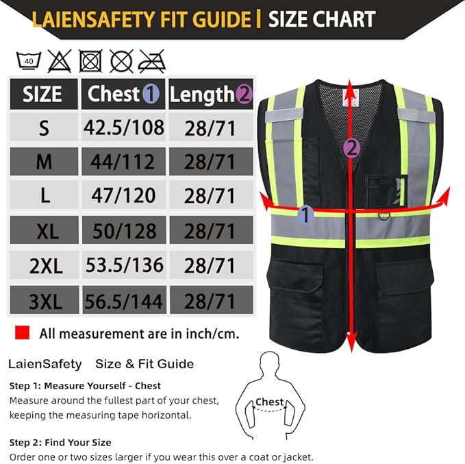 Reflective Safety Vest for Men Women with Multiple Pockets Mesh High Visibility Vest Hi Vis Construction Work Vest,Meets ANSI/ISEA Standards(EK1-178-Black-XL)