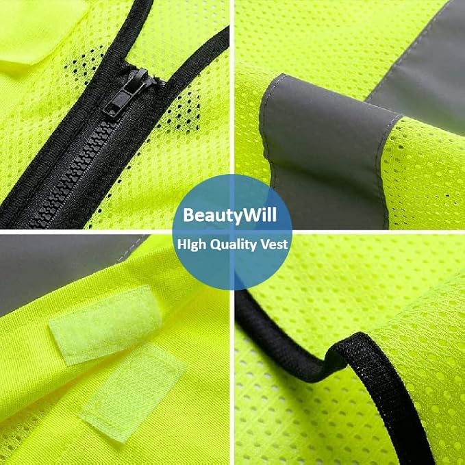 10 Pack Mesh Safety Vest Custom Logo High Visibility Reflective Vest with Pockets Security Work Vest（Yellow，XL）