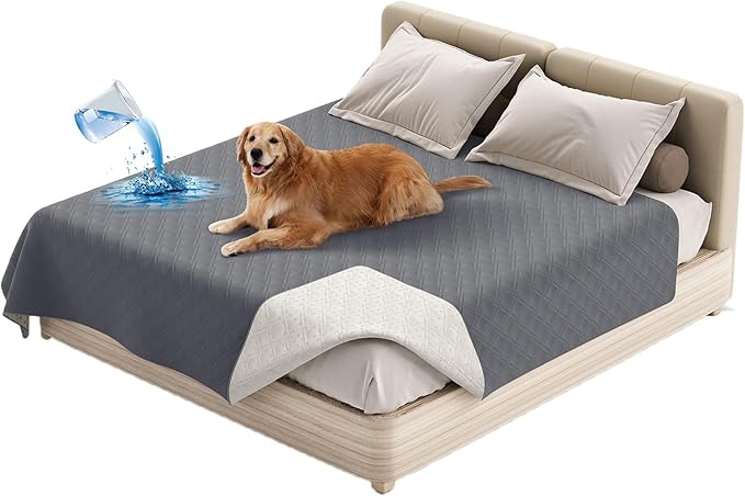 Dog Bed Cover Waterproof Microfiber Quilted Mattress Cover Pet Mat Silicon Non Slip 9 Size Furniture Protectors for Bed Sofa Couch (132 x 208 cm/52 x 82 in,Grey)