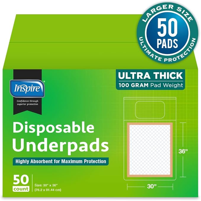Inspire Super and Ultra Absorbent Disposable Bed Pads (30" X 36" Pack of 50)