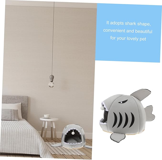 Sosoport Shark Design Pet Plush Bed House Nest Size s Grey for Dog Puppy Cat Soft Warm
