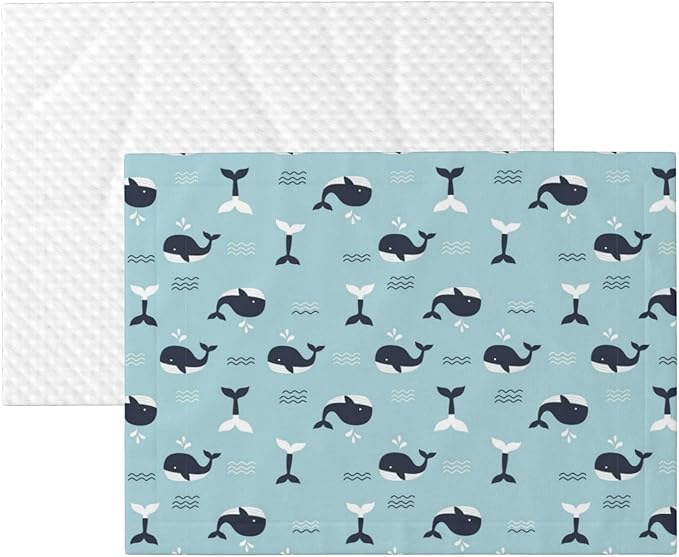 Reversible Plush Throw for Dogs and Cats, Whale in Ocean Pattern, Double Sided Blanket with Nubby Dot Side and Sleek Side Ideal for Cuddling Nesting Security