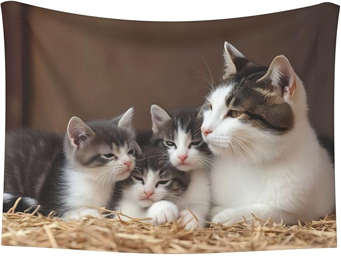Cat Family Print Soft Plush Pet Blanket, Washable Dog Blanket, Cat Fleece Throw, Puppy Bed Crate Mat & Sofa Couch Protector - Large