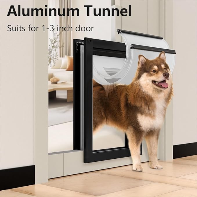 [MAVRICPOWER] Aluminum Large Dog Door for Door, Doggie Door with Two Sliding Panels for Extreme Weather, Doggy Door for Large Dogs up to 80lbs