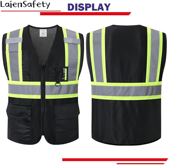 Reflective Safety Vest for Men Women with Multiple Pockets Mesh High Visibility Vest Hi Vis Construction Work Vest,Meets ANSI/ISEA Standards(EK1-178-Black-2XL)