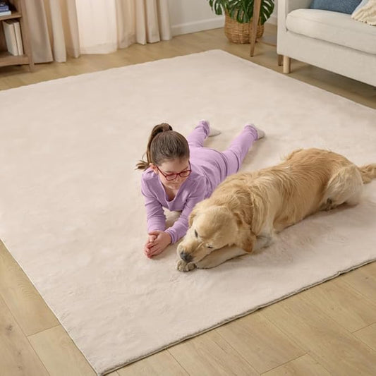 GORILLA GRIP Ultra Soft Washable Area Rug, 6x9, Stain and Slip Resistant Plush Thick Carpet for Bedroom Living Room, No Shed Floor Rugs, Pet Friendly, Dorm Essentials, Kids Nursery Home Decor, Ivory
