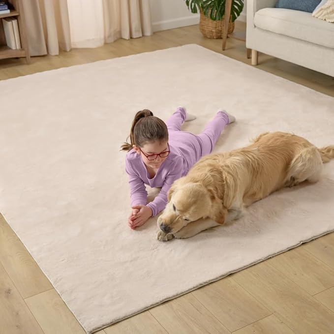 GORILLA GRIP Ultra Soft Washable Area Rug, Stain and Slip Resistant Plush Thick Carpet for Bedroom Living Room, No Shed Floor Rugs, Pet Friendly, Dorm Essentials, Kids Nursery Home Decor, 3x5, Ivory