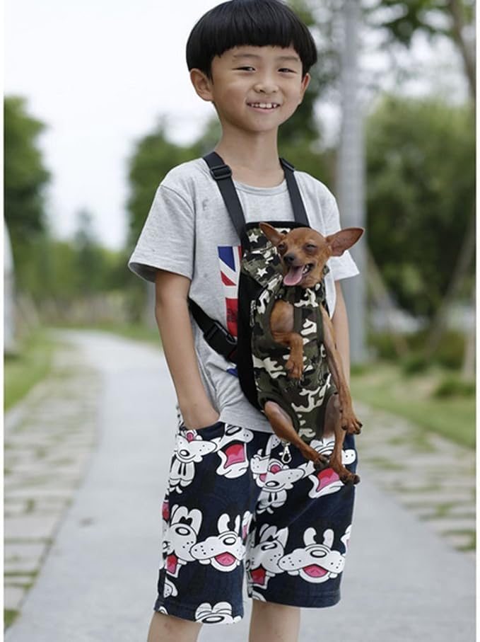 Pet Dog Puppy Cat Carrier Five Holes Backpack Double Shoulder Straps Canvas Cotton Front Chest Backpack Bag(Colourful, Medium)
