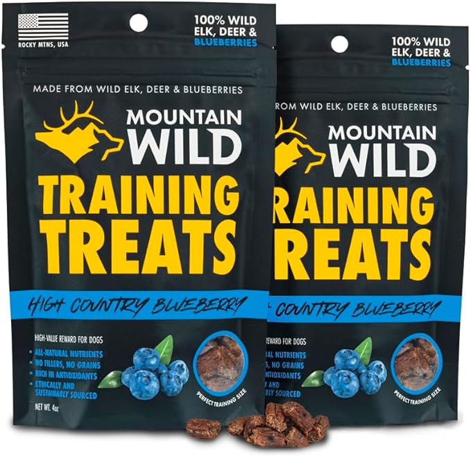 High Country Wild Blueberry Elk & Venison Training Dog Treats - Natural Grain-Free Puppy & Dog Snacks - Protein for Training & Reward - No Fillers, No Artificial Preservatives, 4oz 2 Packs