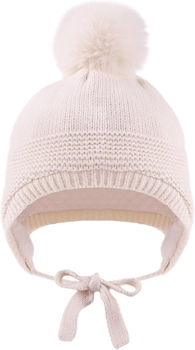 Basic Winter Baby Beanie Gloves Boys Girls Knitted Hat Pompom Kids Earflap Hats Warm Infant Toddler Beanie Mittens Set